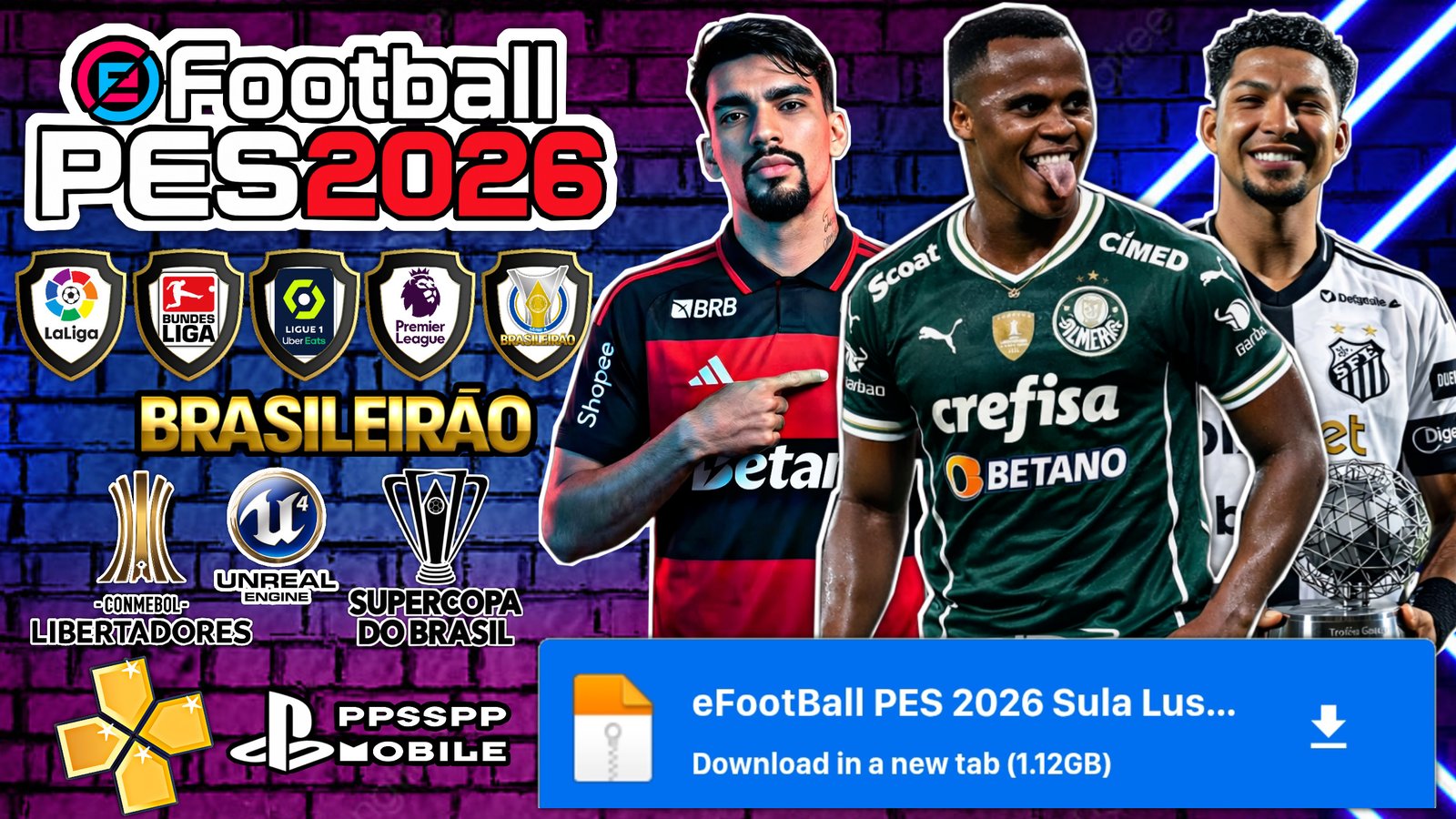 NOVO PES 2026 Sul-americano PPSSPP Atualizado Gráficos HD Offline Via MEDIAFIRE COMO INSTALAR