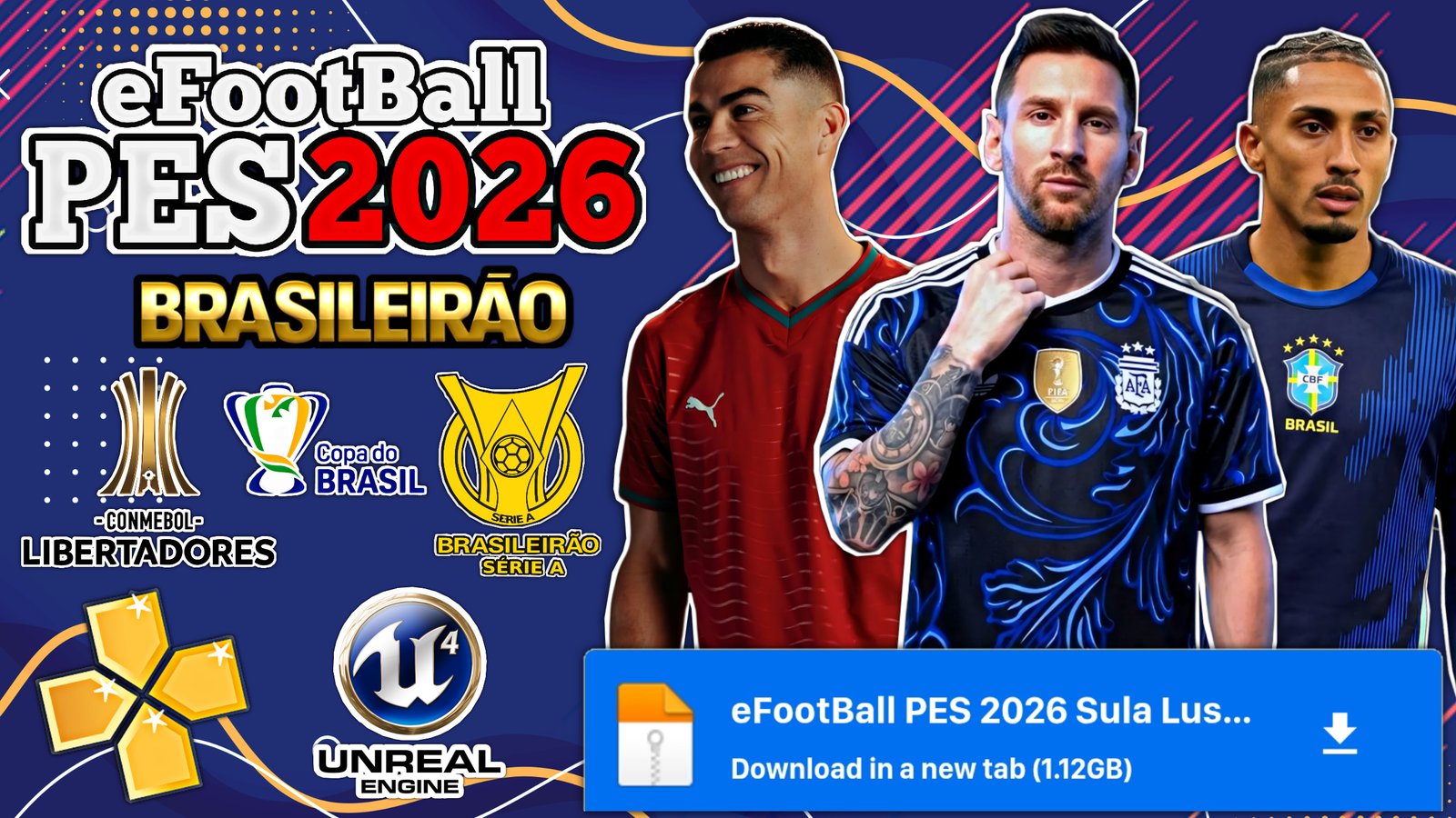 Lançou! Download Novo eFootBall PES 2026 Sul-americano 100% Atualizado PPSSPP Via MEDIAFIRE V3