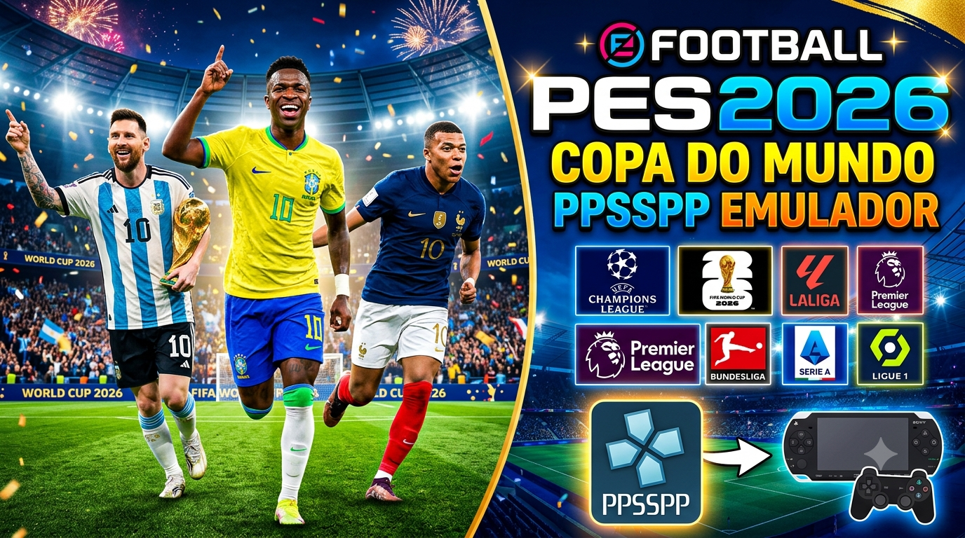 eFootBall PES 2026 Para PPSSPP Download MEDIAFIRE LINK DIRETO Gráficos Realistas Versão Lite