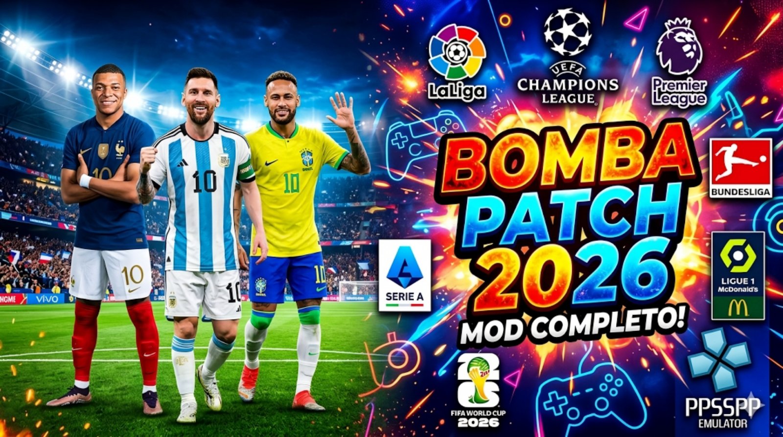 Lançou! BOMBA PATCH 2026 PPSSPP Via MEDIAFIRE Lite Download Versão Copa do mundo 2026 V2