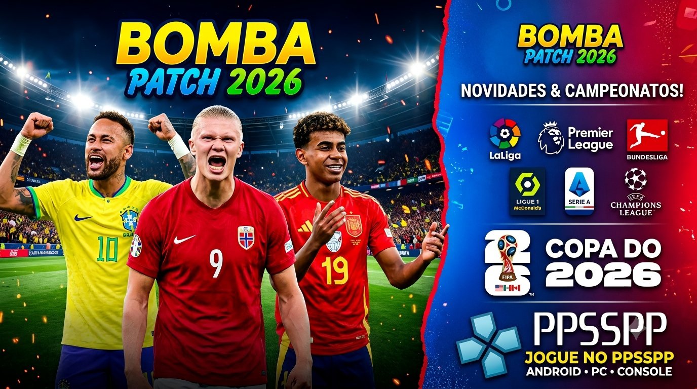 Novo BOMBA PATCH 2026 PPSSPP ANDROID 100% Atualizado Versão Copa Do Mundo Download