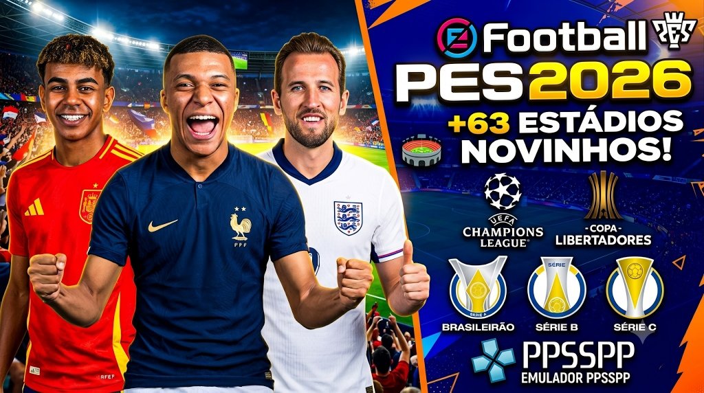 Novo eFootBall PES 2026 Brasileirão A, B & C Para PPSSPP Download MEDIAFIRE LINK DIRETO