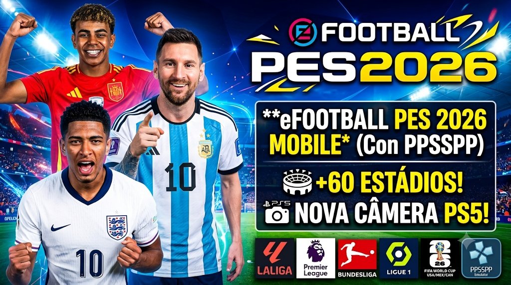 eFootBall PES 2026 Para PPSSPP Download MEDIAFIRE Gráficos Realistas Atualizado