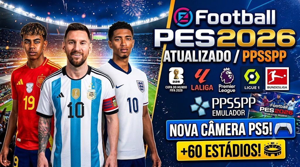 Novo eFootBall PES 2026 Para PPSSPP Download MEDIAFIRE Gráficos Realistas Atualizado