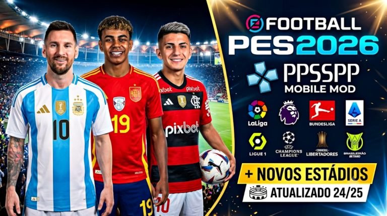 eFootBall PES 2026 Para PPSSPP Download MEDIAFIRE Gráficos Realistas Atualizado Versão