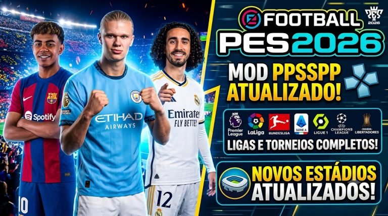 Lançou! eFootBall PES 2026 PPSSPP Download MEDIAFIRE Gráficos Realistas Atualizado